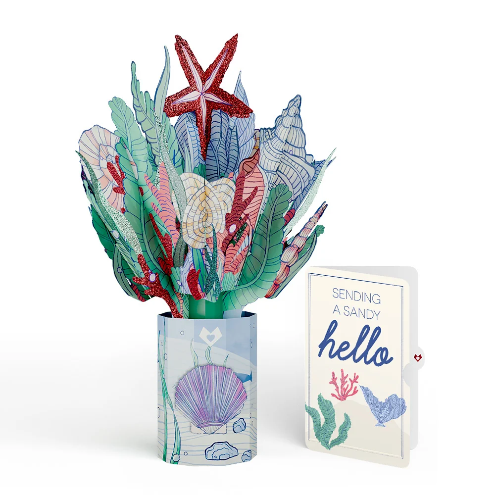 Lovepop Coastal Treasure Thinking of You Glitter Bouquet and Sentiment Set Vase
