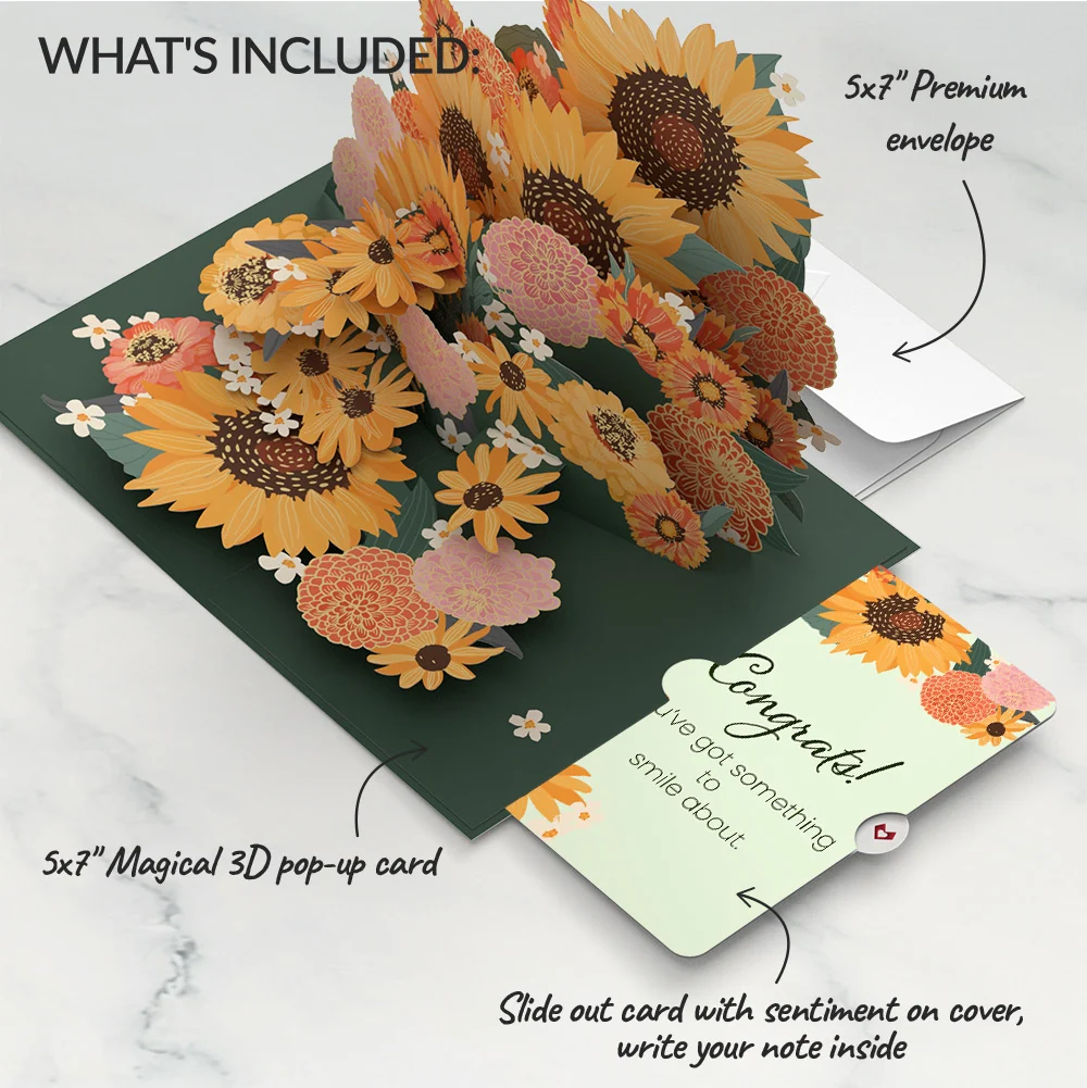 Lovepop Radiant Sunflowers Congratulations Pop-Up Card and Sentiment Set Cream - Image 2