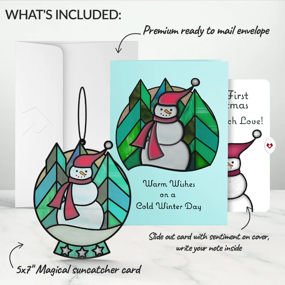 Lovepop Warm Wishes Snowman Suncatcher Card and First Christmas Sentiment Set for Partner Glass - Image 2
