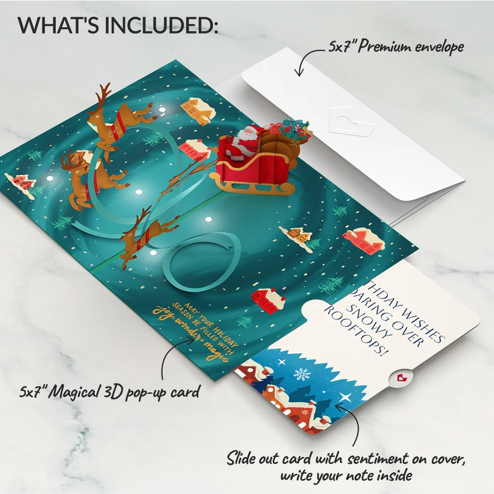 Lovepop Magic of Christmas Santa's Sleigh Light-Up Pop-Up Card and Snow Village Birthday Sentiment Set Cream - Image 2