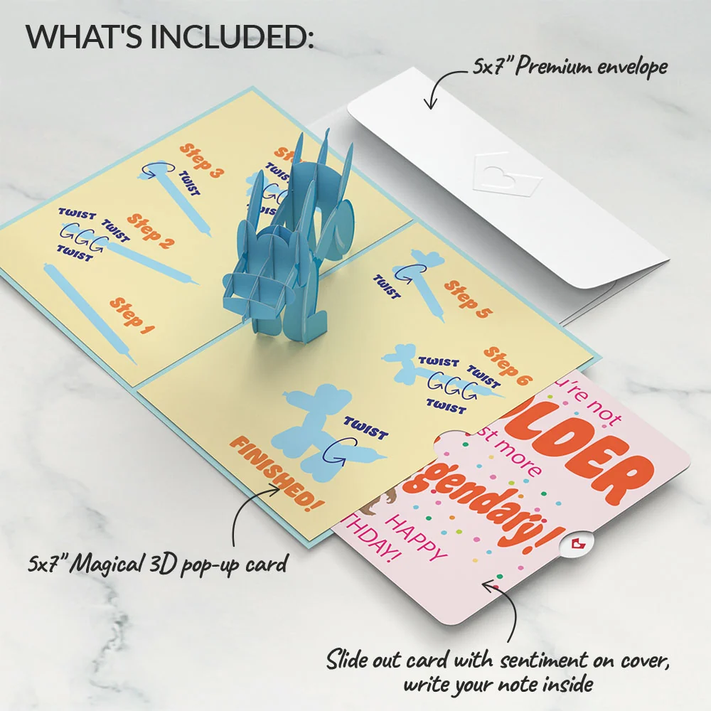 Lovepop Birthday Balloon Animal Pop-Up Card and Not Older Just More Legendary Sentiment Set - Image 2