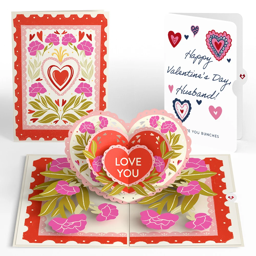 Lovepop Vintage Floral Love You Heart Valentine Pop-Up Card and Sentiment Set for Husband