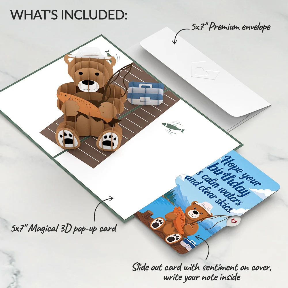 Lovepop Fishing Bear Birthday Pop-Up Card and Calm Waters Sentiment Set - Image 2