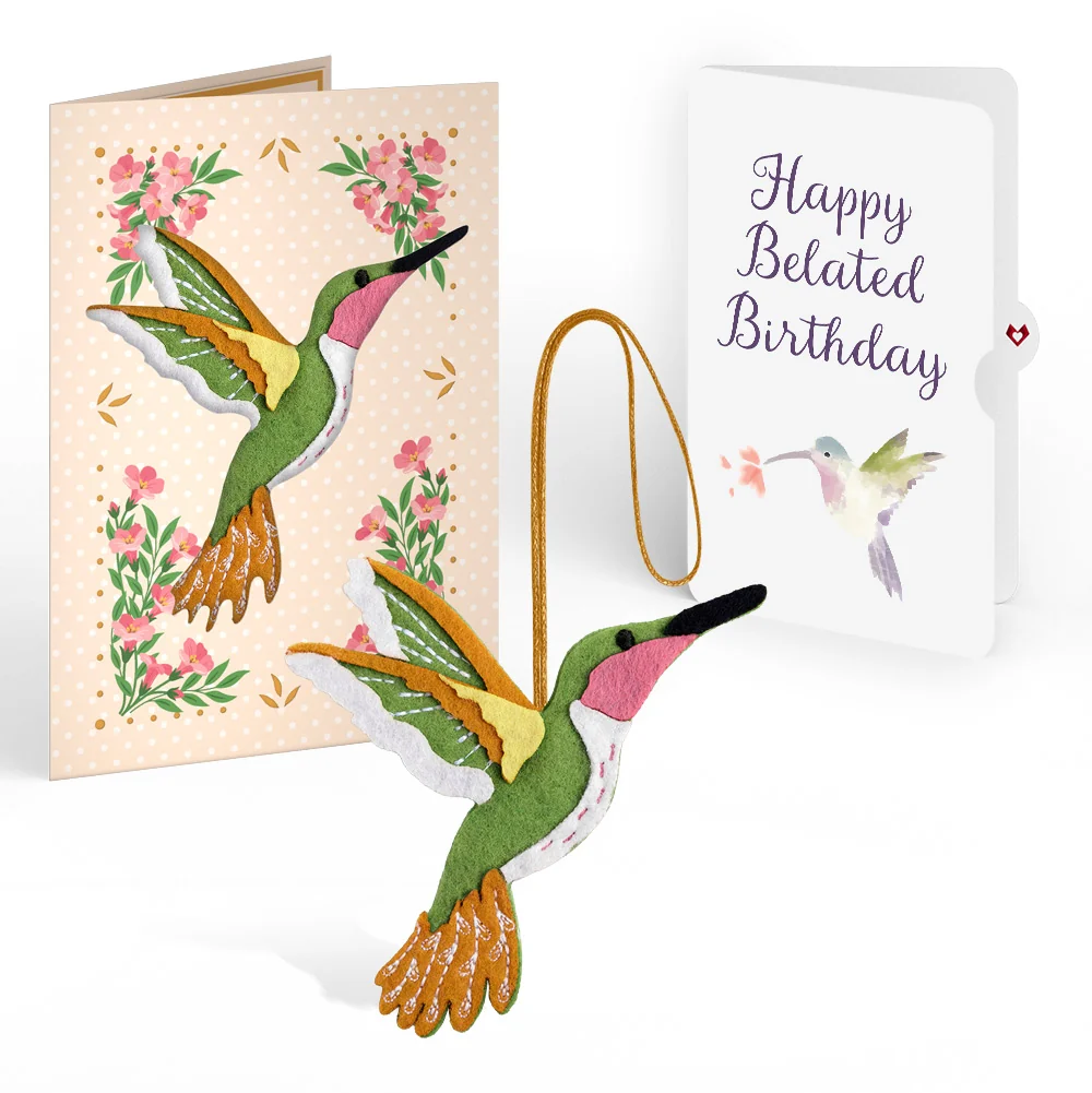 Lovepop Serene Hummingbird Belated Birthday HeartFelt Charm Card and Sentiment Set