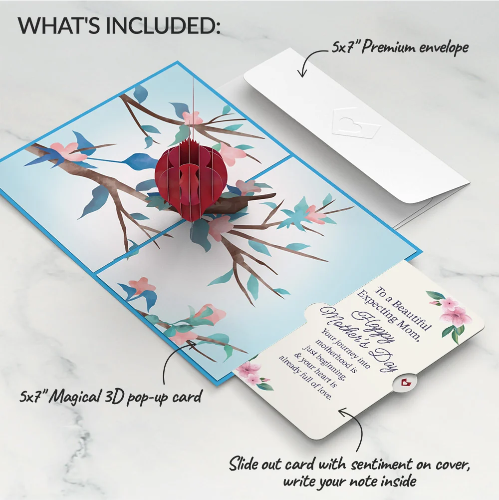 Lovepop Love Cardinal Mother's Day Pop-Up Card and Sentiment Set for Expecting Mom - Image 2
