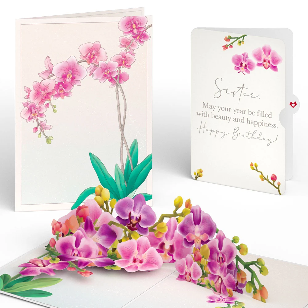 Lovepop Watercolor Orchid Birthday Pop-Up Card and Sentiment Set for Sister