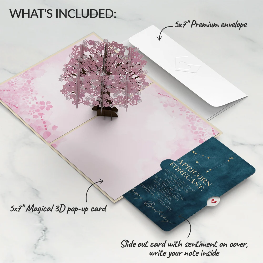Lovepop Cherry Blossom Birthday Pop-Up Card and Capricorn Zodiac Sentiment Set - Image 2