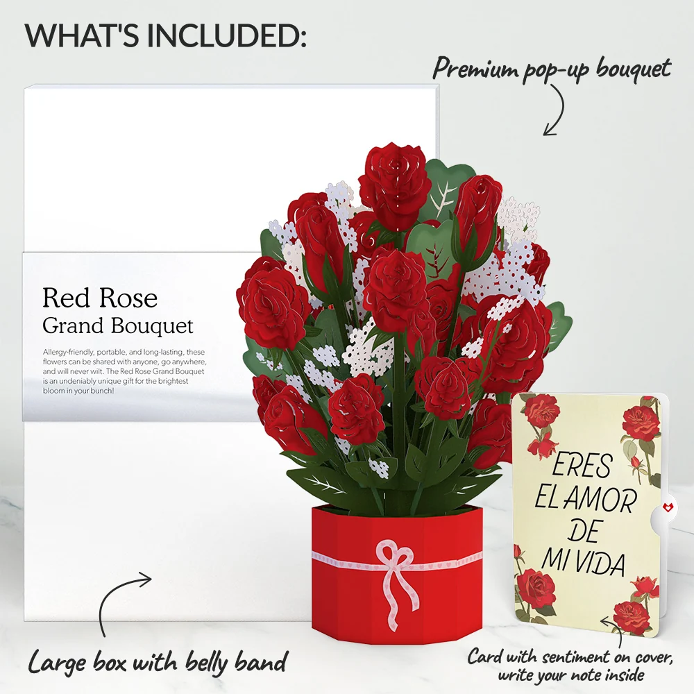 Lovepop Red Rose Eres El Amor De Mi Vida Valentine Grand Bouquet and Sentiment Set Vase - Image 2