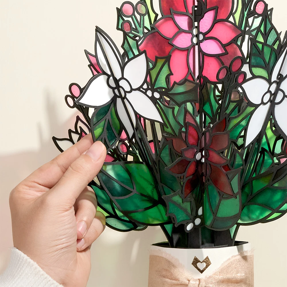 Lovepop Season's Greetings Poinsettia Pop-Up Card & Suncatcher Bouquet Bundle - Image 5