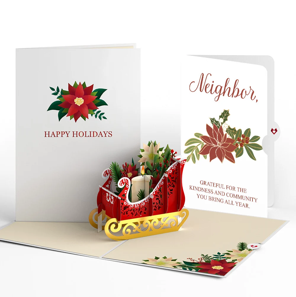 Lovepop Holiday Poinsettia Sleigh Pop-Up Card and Sentiment Set for Neighbor Candle