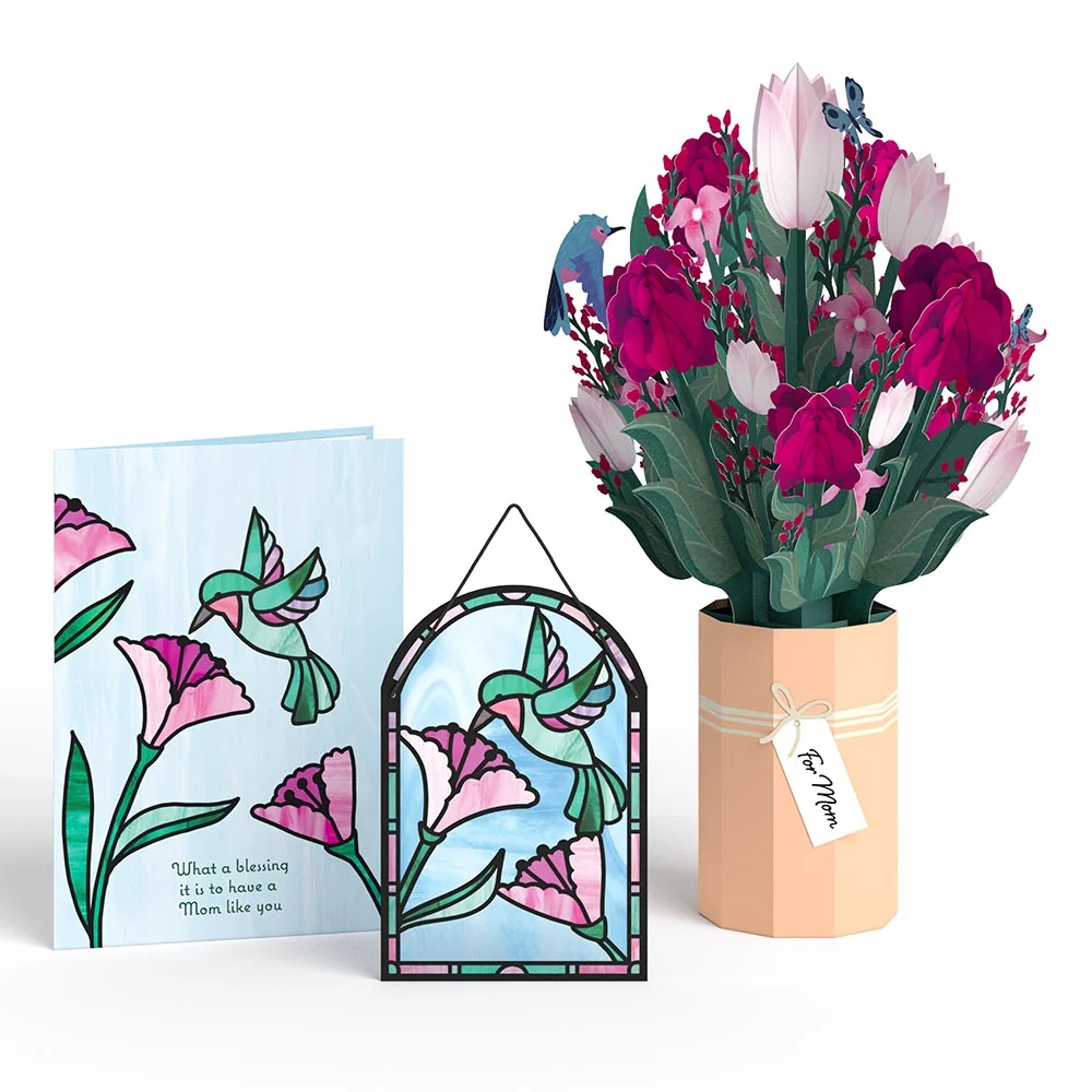 Lovepop Blessing to Have a Mom Like You Hummingbird Suncatcher Card & Bouquet Bundle