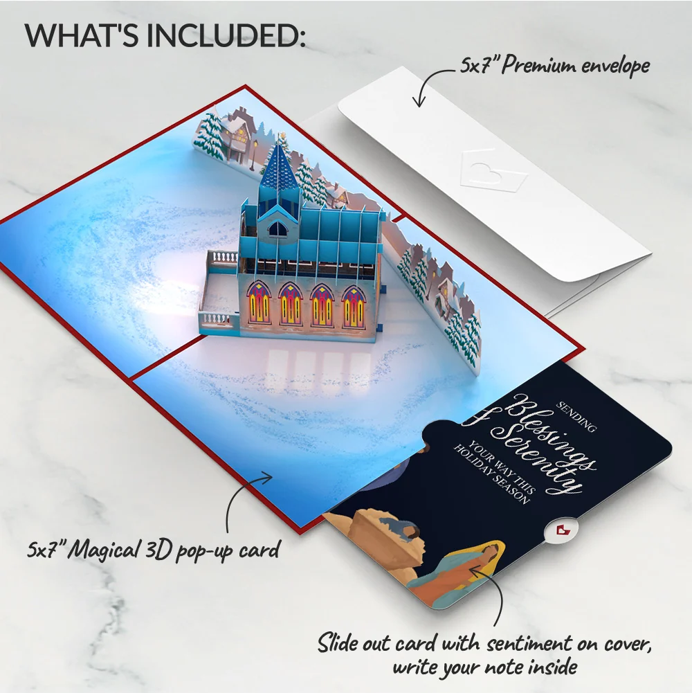 Lovepop Stained Glass Christmas Chapel Pop-Up Card and Nativity Blessings & Serenity Sentiment Set - Image 2