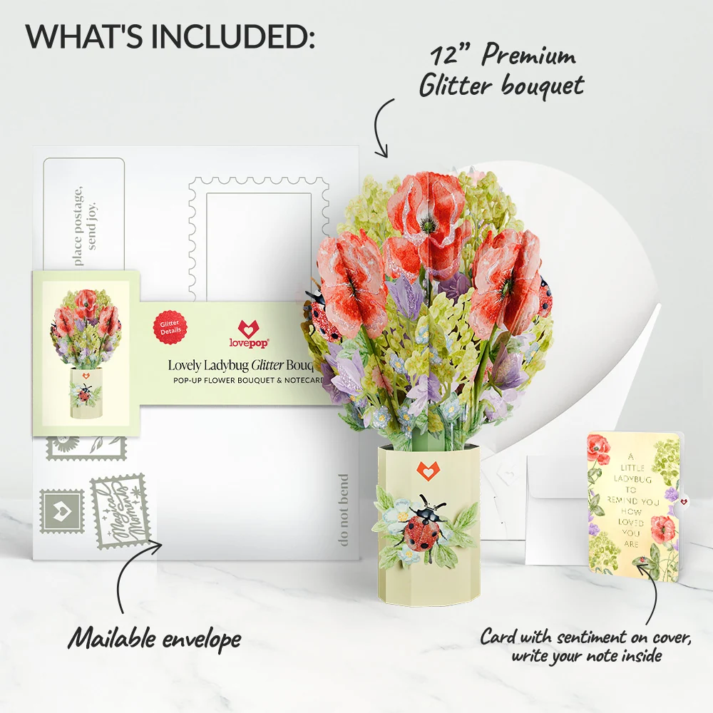 Lovepop Lovely Ladybug Thinking of You Glitter Bouquet and Sentiment Set Vase - Image 2