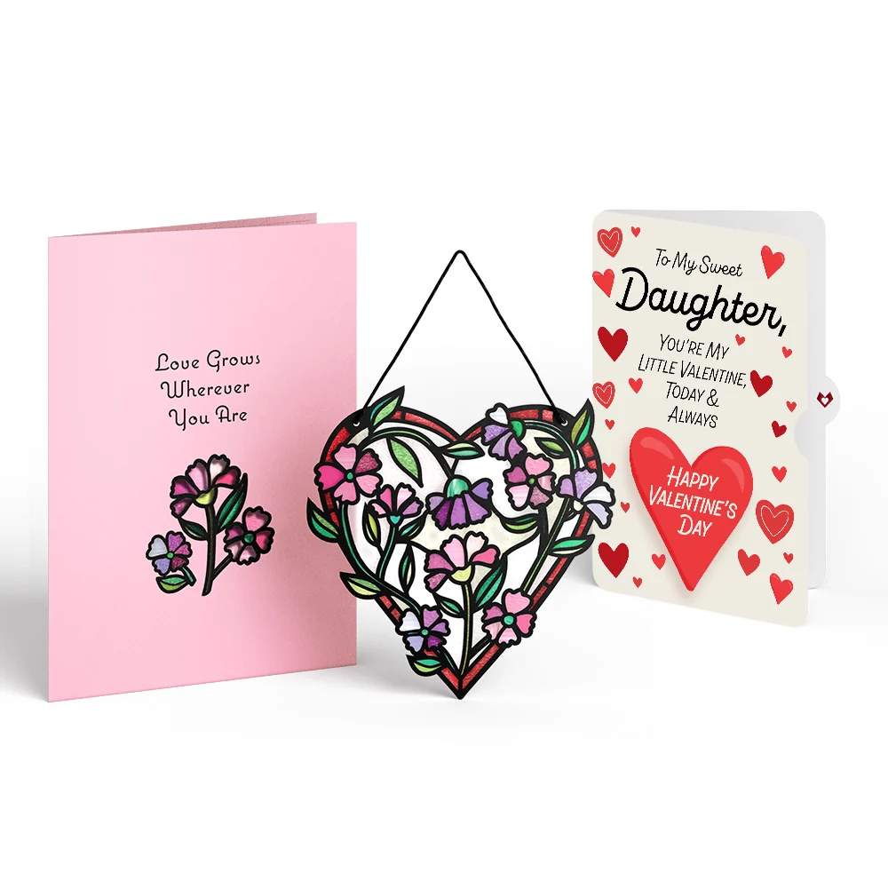 Lovepop Love Grows Heart Suncatcher Card and Full of Hearts Valentine Sentiment Set for Daughter Glass