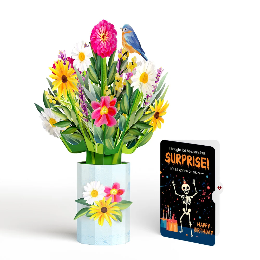 Lovepop Black-Eyed Susan Birthday Bouquet and Surprise Skeleton Sentiment Set Vase