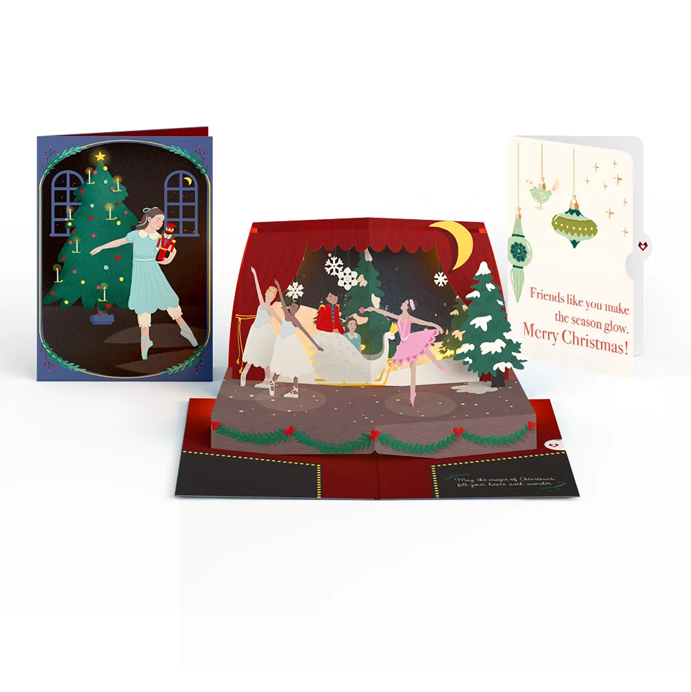 Lovepop The Nutcracker Christmas Magic Music and Lights Pop-Up Card and Twinkling Ornaments Sentiment Set for Friend Cream