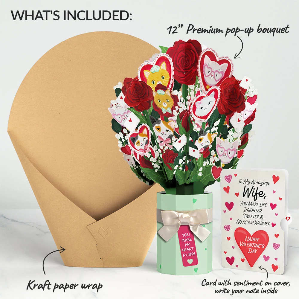 Lovepop You Make My Heart Purr Cat Valentine Bouquet and Sentiment Set for Wife Vase - Image 2