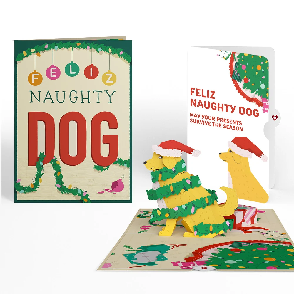 Lovepop Feliz Naughty Dog Christmas Pop-Up Card and Sentiment Set Cream