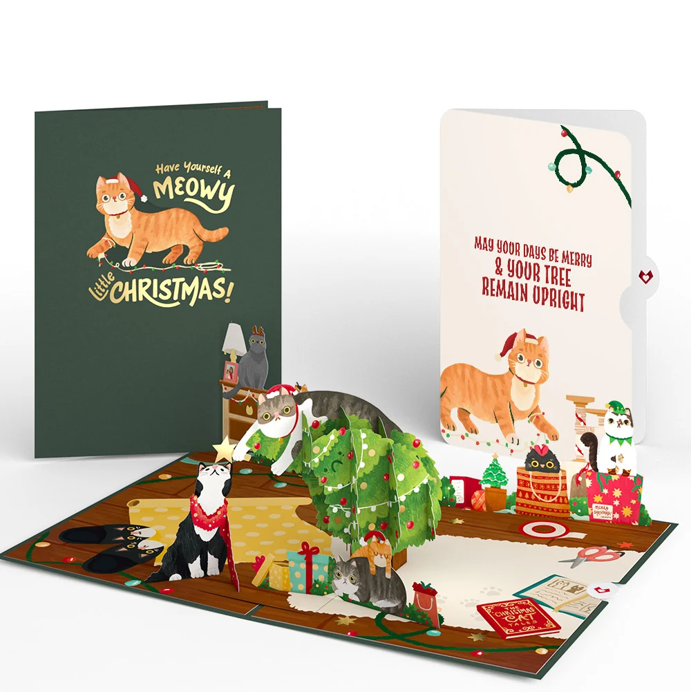 Lovepop Meowy Little Christmas Cats Pop-Up Card and Funny Sentiment Set Cream