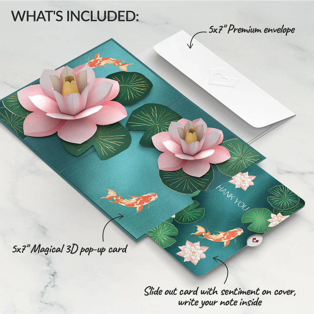 Lovepop Koi Fish and Lotus Pond Thank You Pop-Up Card and Sentiment Set - Image 2