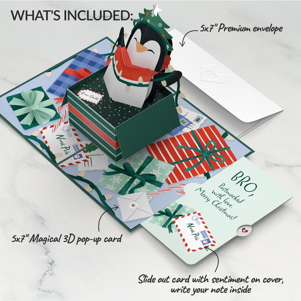Lovepop Season's Greetings Penguin Surprise Pop-Up Card and Sentiment Set for Brother - Image 2