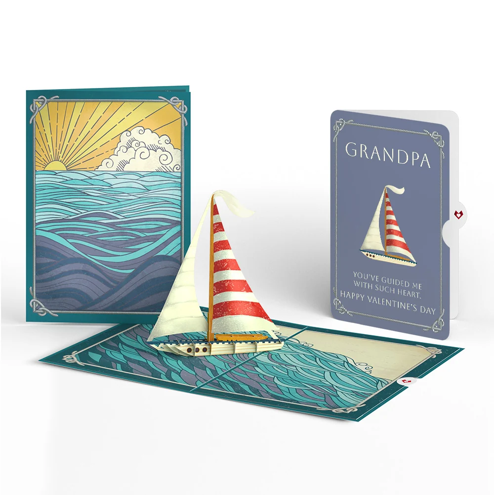 Lovepop Sailboat on the Horizon Valentine Pop-Up Card and Sentiment Set for Grandpa Cream