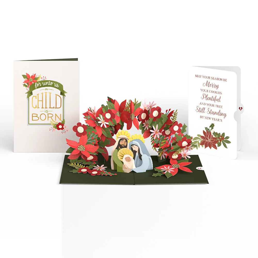 Lovepop A Child Is Born Christmas Pop-Up Card and Poinsettia Merry & Plentiful Sentiment Set