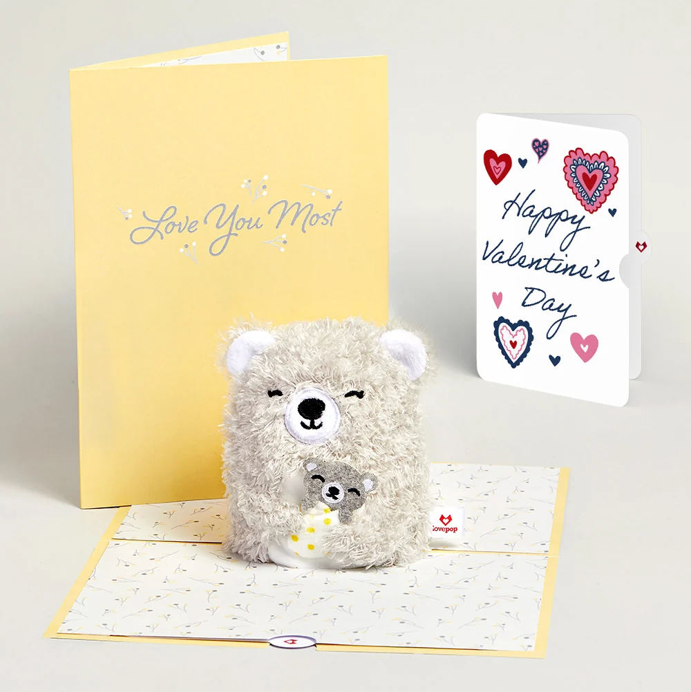 Lovepop 'Love You Most' Mama Bear Valentine Plushpop Card and Sentiment Set Cream