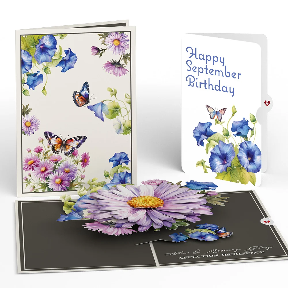 Lovepop Born to Bloom: September Birth Month Flowers Pop-Up Card and Morning Glory Sentiment Set Cream
