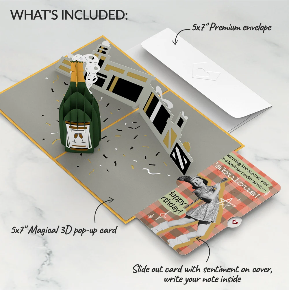 Lovepop Champagne Celebration Birthday Pop-Up Card and Cardio Queen Sentiment Set Bottle - Image 2