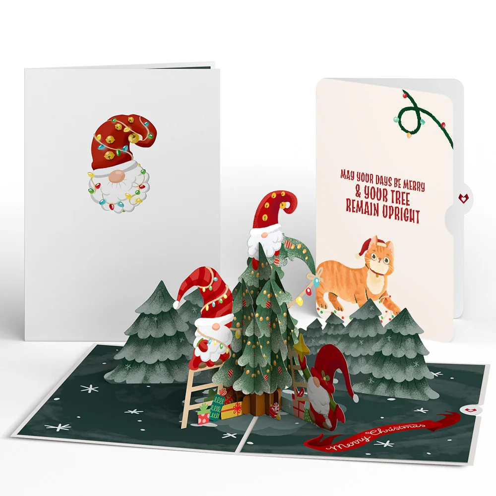 Lovepop Christmas Gnomes Pop-Up Card and Funny Cat Sentiment Set Cream