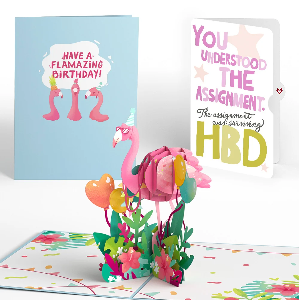 Lovepop Flamazing Birthday Flamingo Pop-Up Card and Surviving Assignment Sentiment Set