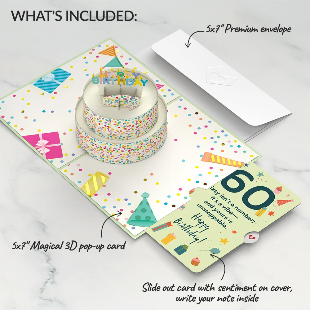 Lovepop Sprinkles 60th Birthday Cake Pop-Up Card and Sentiment Set Candle - Image 2