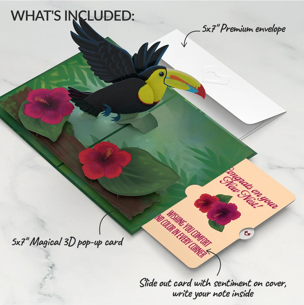 Lovepop Rainforest Toucan Housewarming Pop-Up Card and Hibiscus Sentiment Set - Image 2