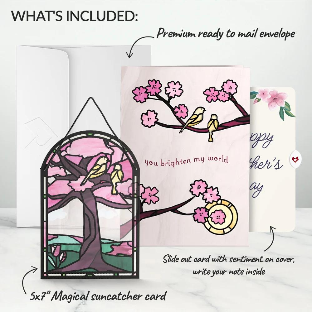 Lovepop You Brighten My World Birds Mother's Day Suncatcher Card and Sentiment Set Glass - Image 2