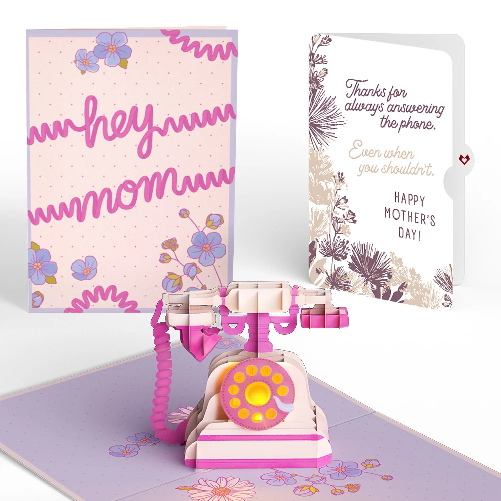 Lovepop 'Hey Mom' Vintage Phone Mother’s Day Music and Lights Pop-Up Card and Soft Neutral Bloom Sentiment Set for Mom Cream