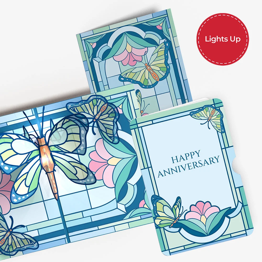 Lovepop Stained Glass Butterfly Anniversary Light-Up Pop-Up Card and Sentiment Set