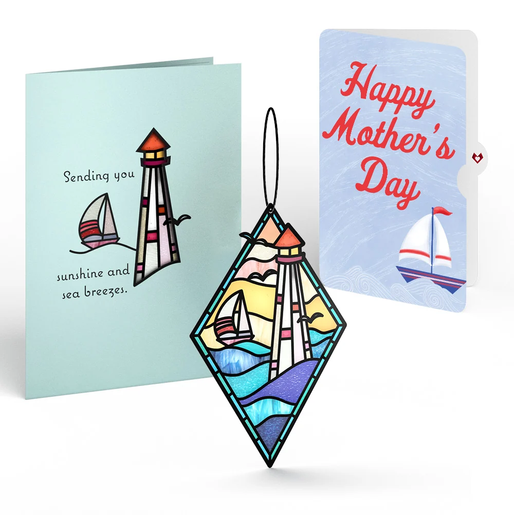 Lovepop Sunshine and Sea Breezes Lighthouse Mother’s Day Suncatcher Card and Sentiment Set for Mom Glass