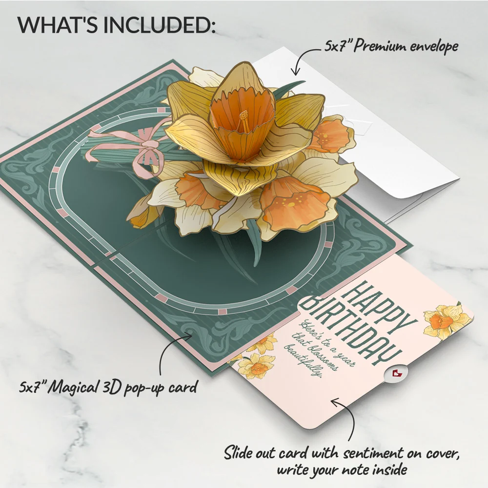 Lovepop Daffodils in Bloom Birthday Pop-Up Card and Sentiment Set - Image 2