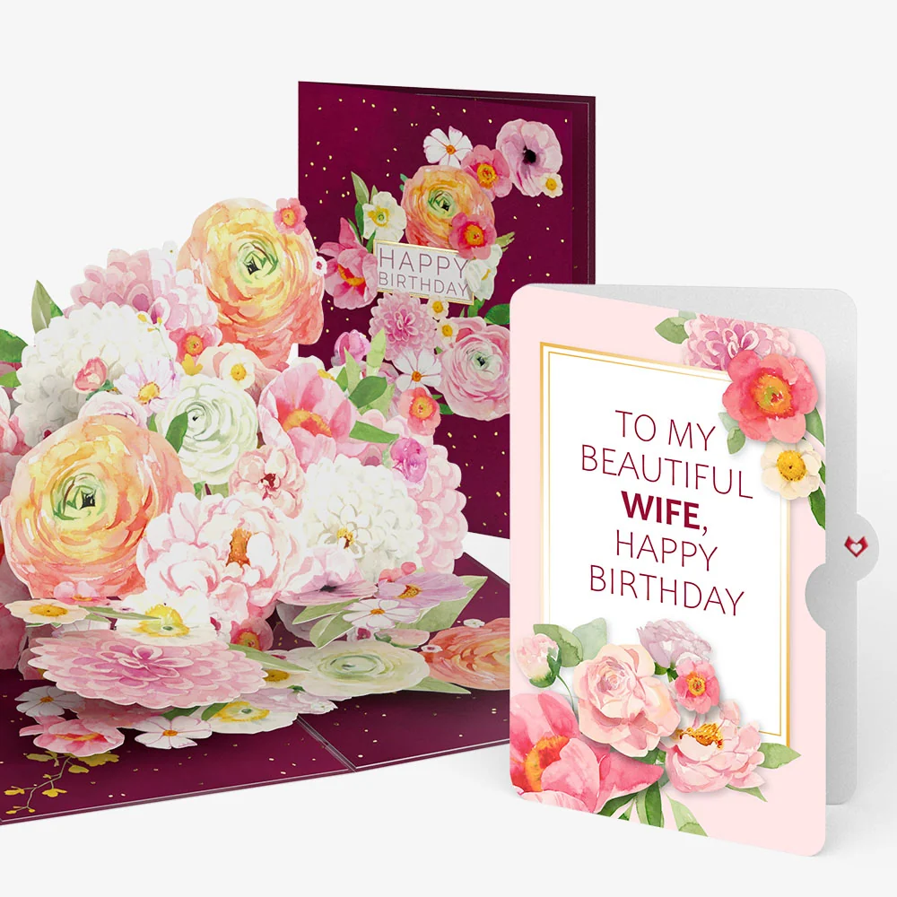 Lovepop Blush Blooms Birthday Pop-Up Card and Sentiment Set for Wife Cream