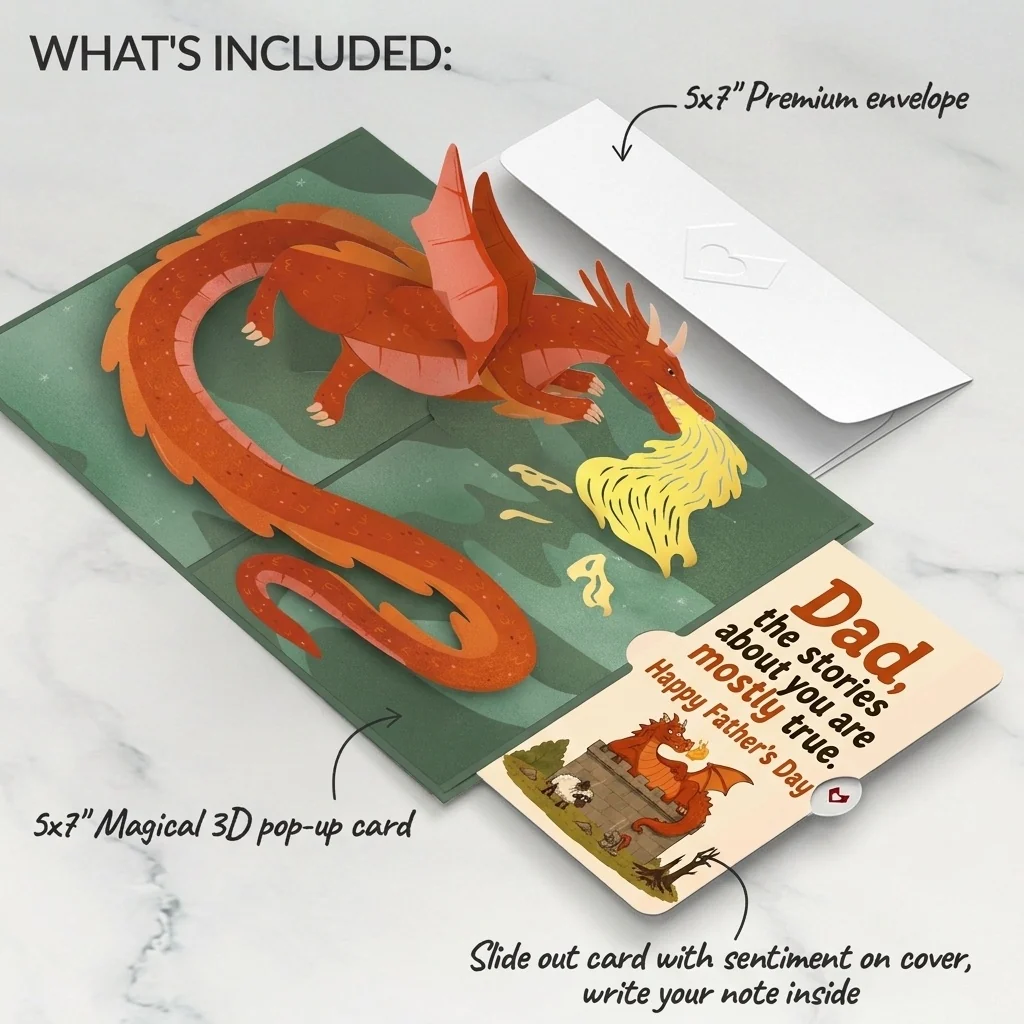 Lovepop Fire-Breathing Dragon Father's Day Pop-Up Card and True Stories Sentiment Set for Dad Scale - Image 2