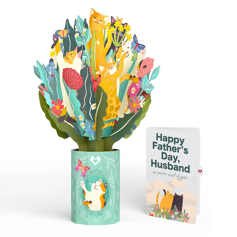 Lovepop Feline Fancy Father’s Day Glitter Bouquet and Sentiment Set for Husband Vase