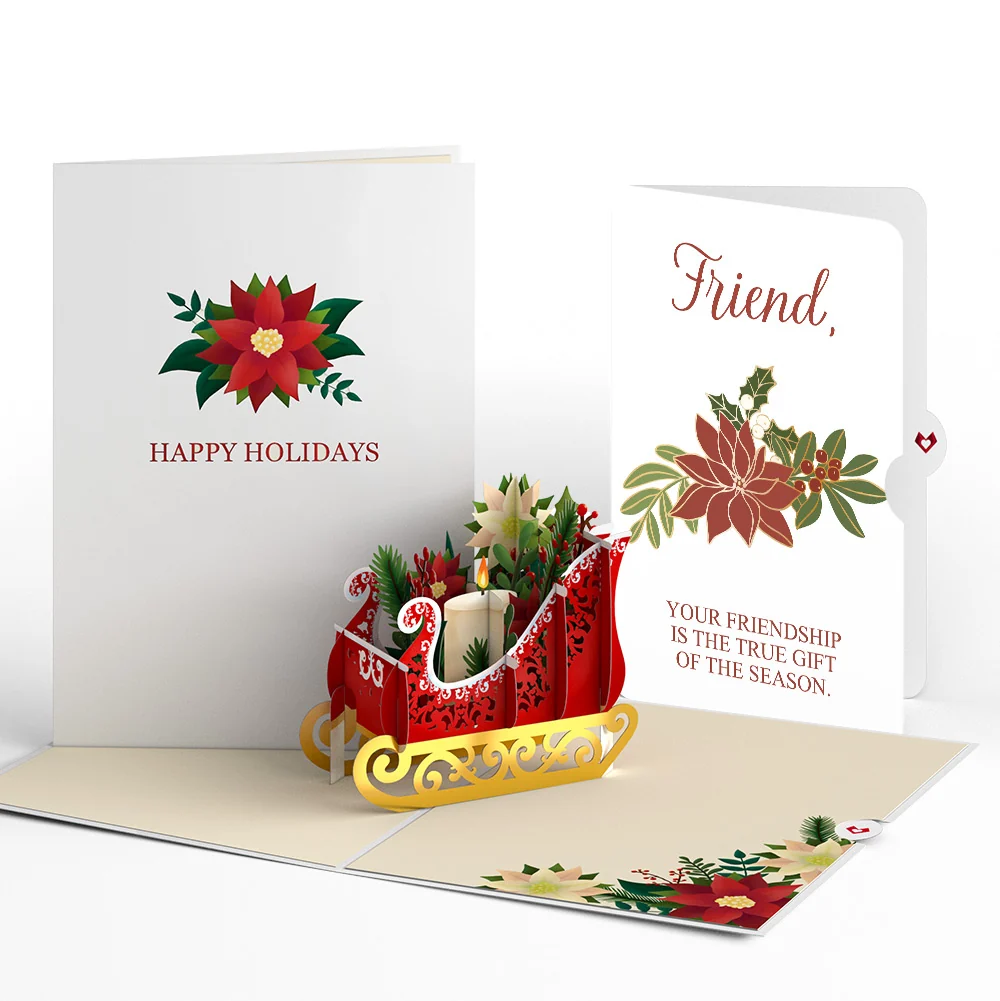 Lovepop Holiday Poinsettia Sleigh Pop-Up Card and Sentiment Set for Friend Candle