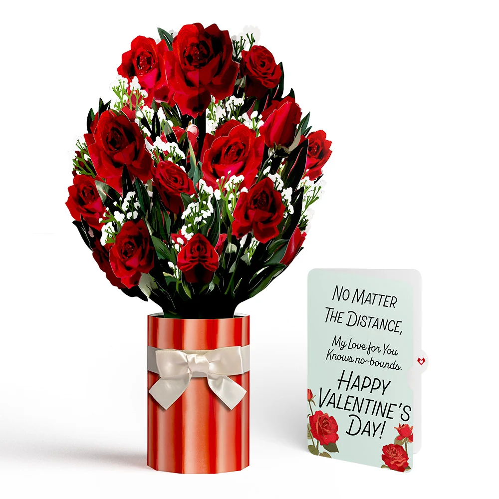 Lovepop Romantic Red Roses My Love For You Knows No-bounds Valentine Bouquet and Sentiment Set Vase