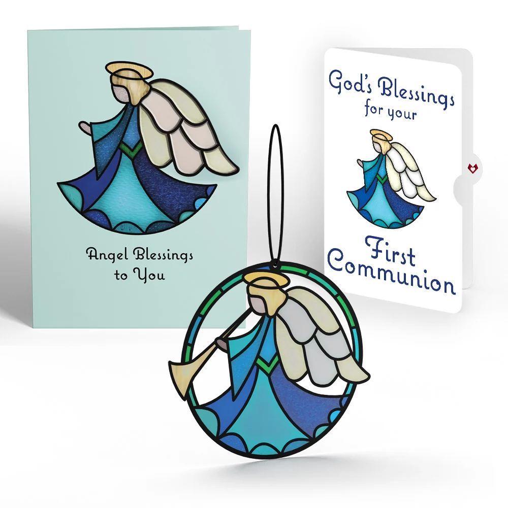 Lovepop Angel Blessings to You First Communion Suncatcher Card and Sentiment Set Glass