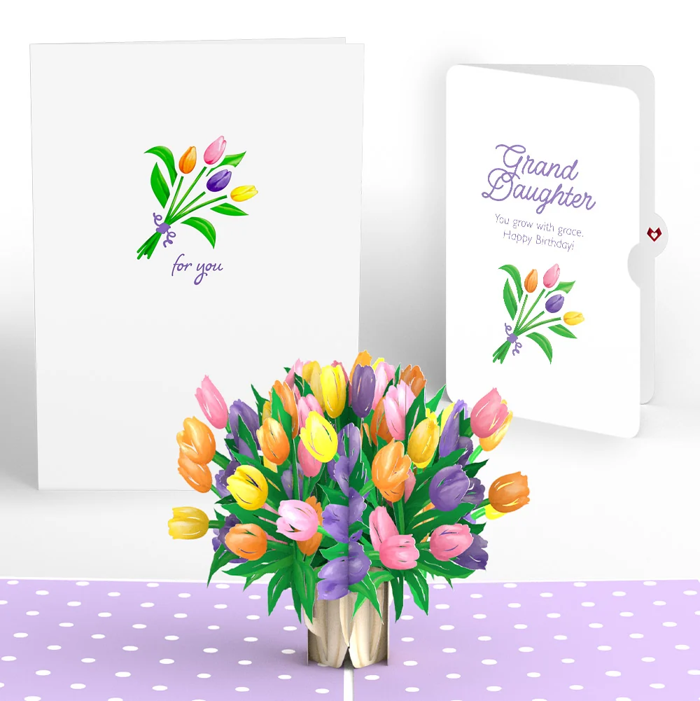 Lovepop Tulips Birthday Pop-Up Card and Spring Tulips Sentiment Set for Granddaughter Vase
