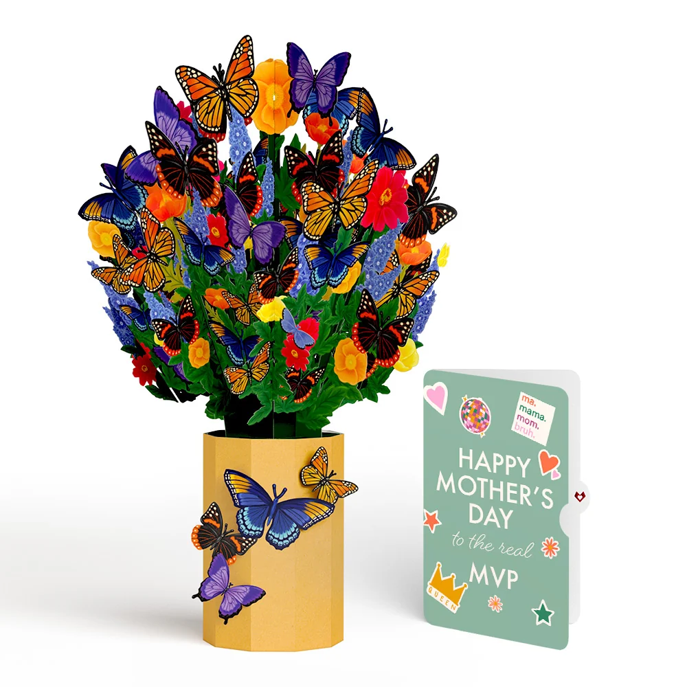 Lovepop Brilliant Butterfly Mother's Day Bouquet and The real MVP Sentiment Set Vase