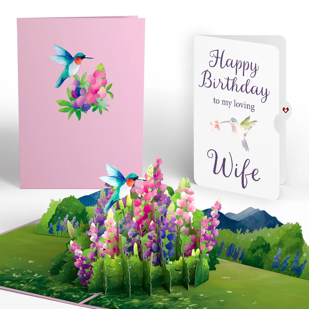 Lovepop Lupine Hummingbird Birthday Pop-Up Card and Sentiment Set for Wife