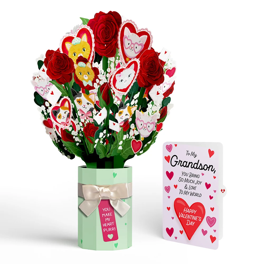 Lovepop You Make My Heart Purr Cat Valentine Bouquet and Sentiment Set for Grandson Vase