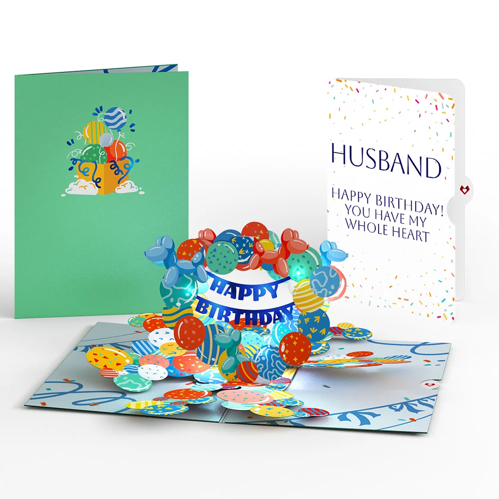 Lovepop Happy Birthday Balloons Music and Lights Pop-Up Card and Sentiment Set for Husband